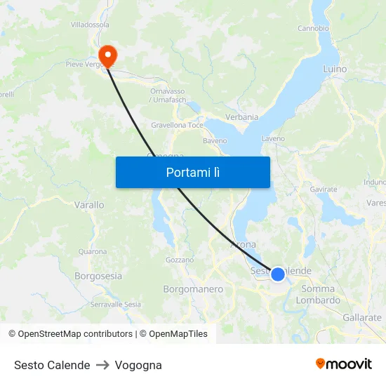 Sesto Calende to Vogogna map