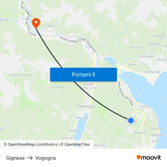 Gignese to Vogogna map