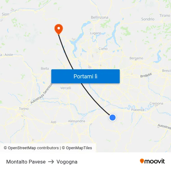 Montalto Pavese to Vogogna map