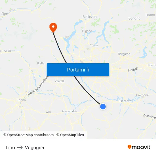 Lirio to Vogogna map