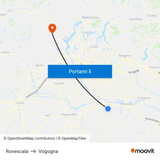 Rovescala to Vogogna map