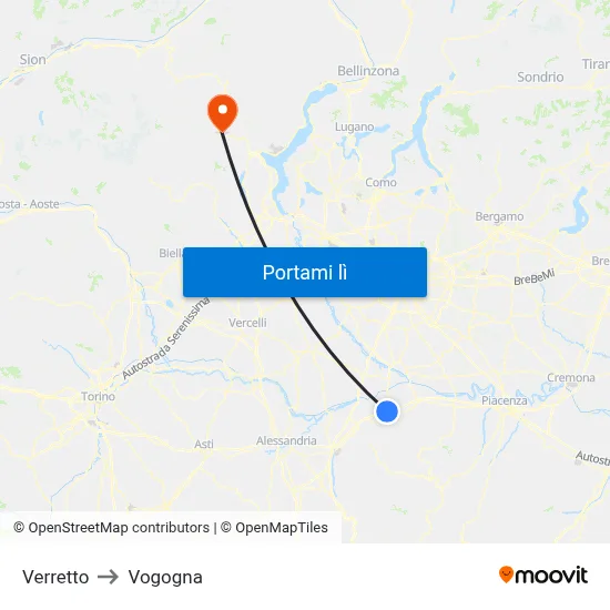 Verretto to Vogogna map