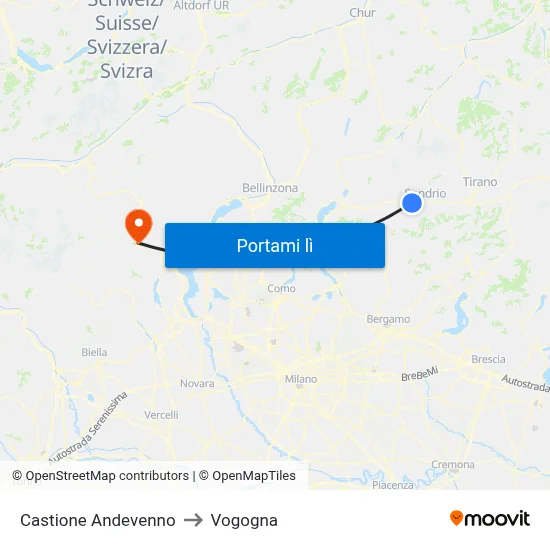 Castione Andevenno to Vogogna map