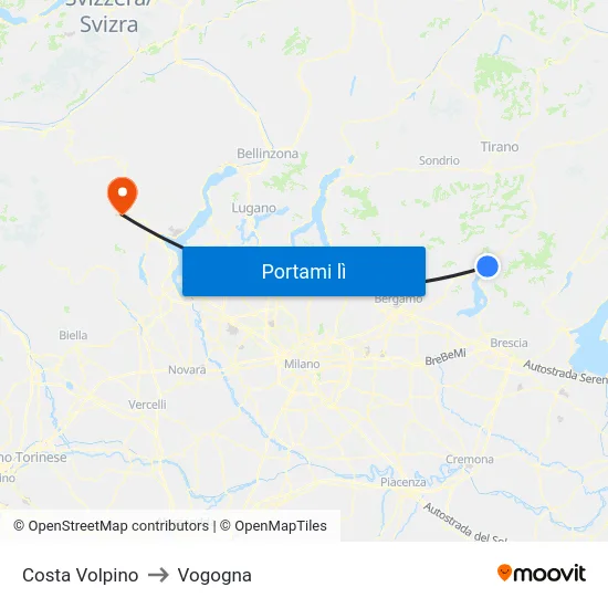 Costa Volpino to Vogogna map