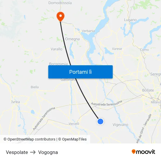 Vespolate to Vogogna map