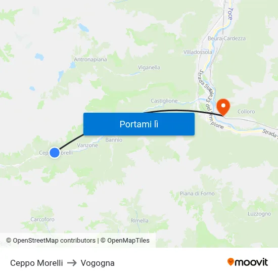 Ceppo Morelli to Vogogna map