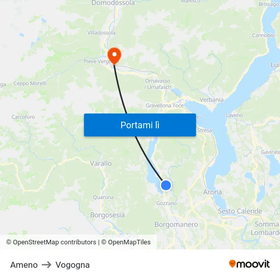 Ameno to Vogogna map