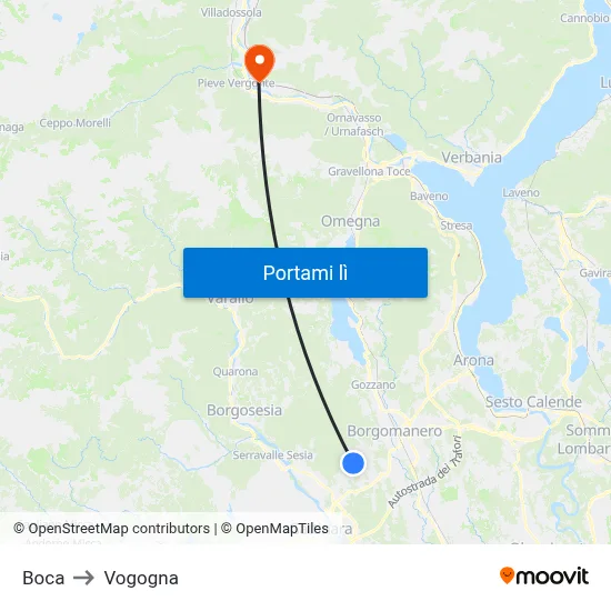 Boca to Vogogna map