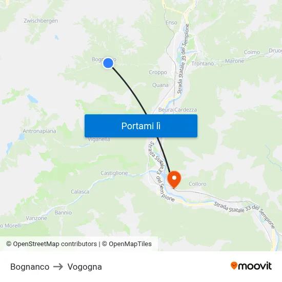 Bognanco to Vogogna map