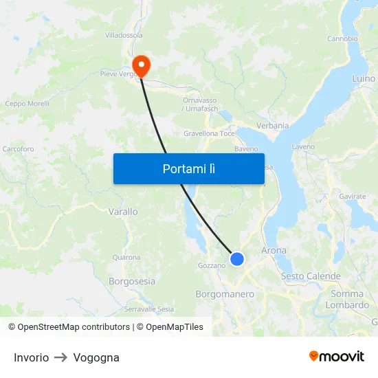 Invorio to Vogogna map