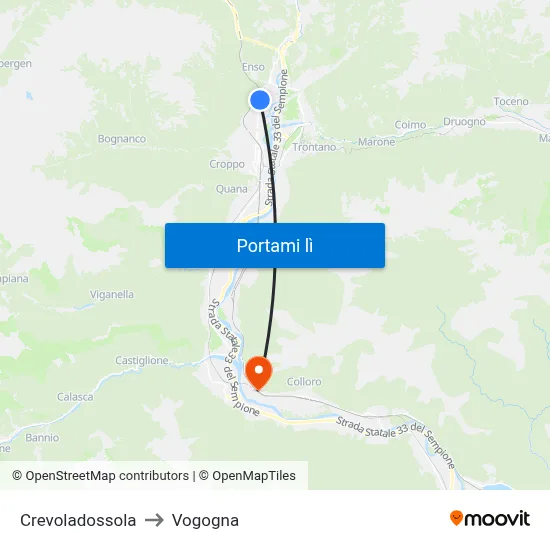 Crevoladossola to Vogogna map