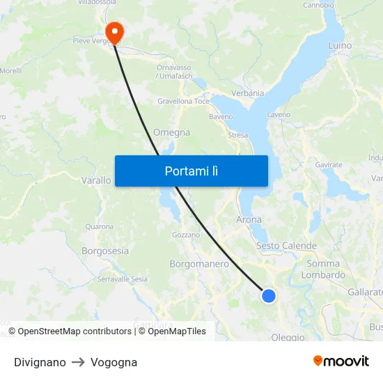 Divignano to Vogogna map