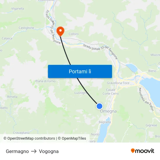 Germagno to Vogogna map