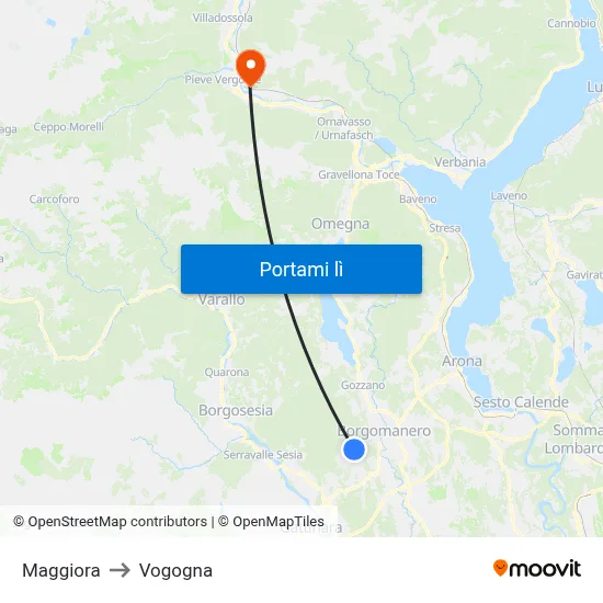 Maggiora to Vogogna map