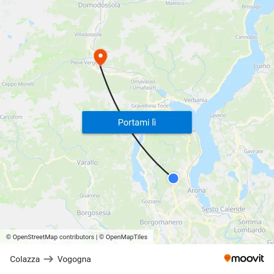 Colazza to Vogogna map