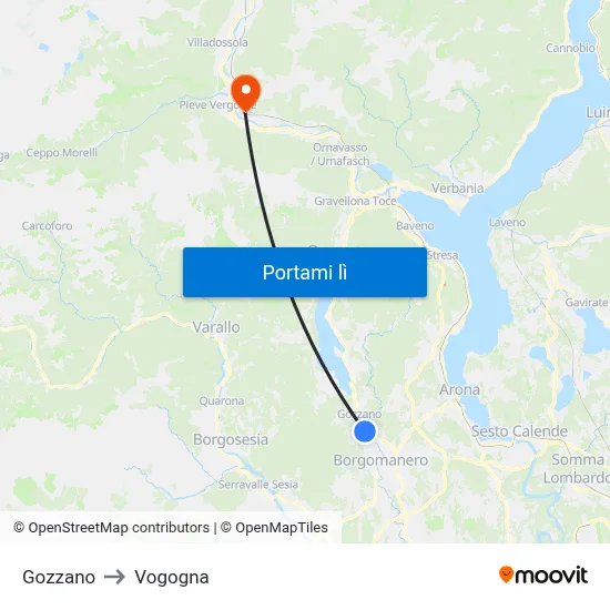 Gozzano to Vogogna map