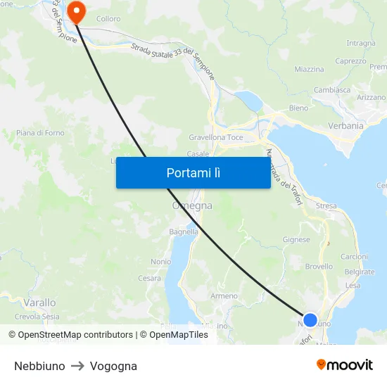 Nebbiuno to Vogogna map
