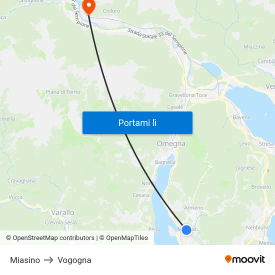 Miasino to Vogogna map