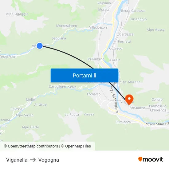 Viganella to Vogogna map