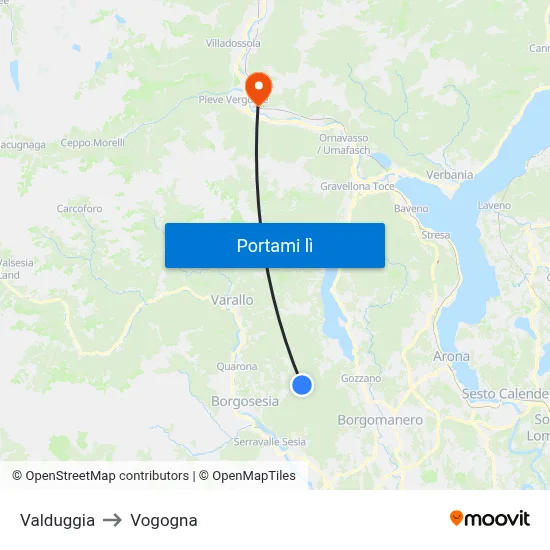 Valduggia to Vogogna map