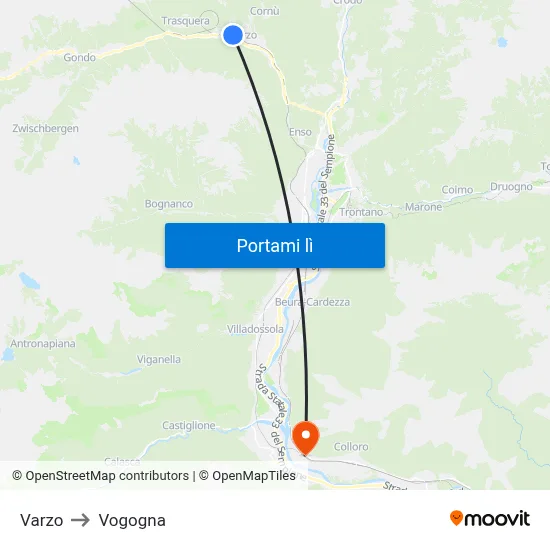 Varzo to Vogogna map