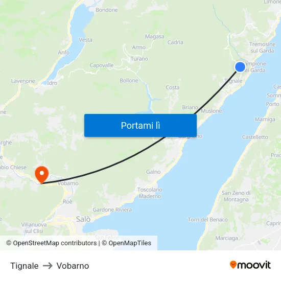 Tignale to Vobarno map