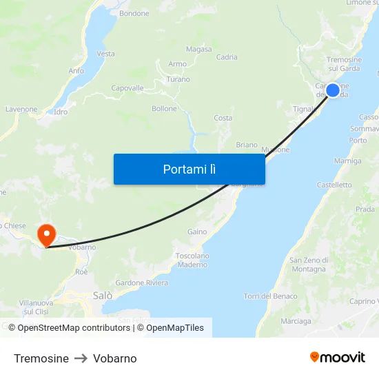 Tremosine to Vobarno map