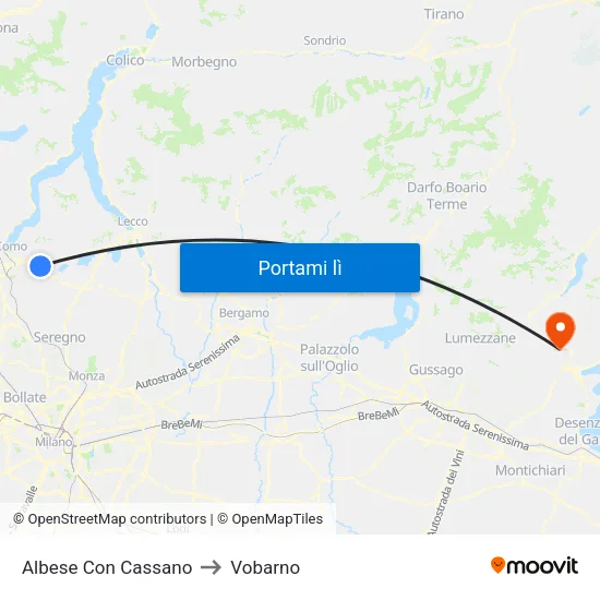Albese Con Cassano to Vobarno map