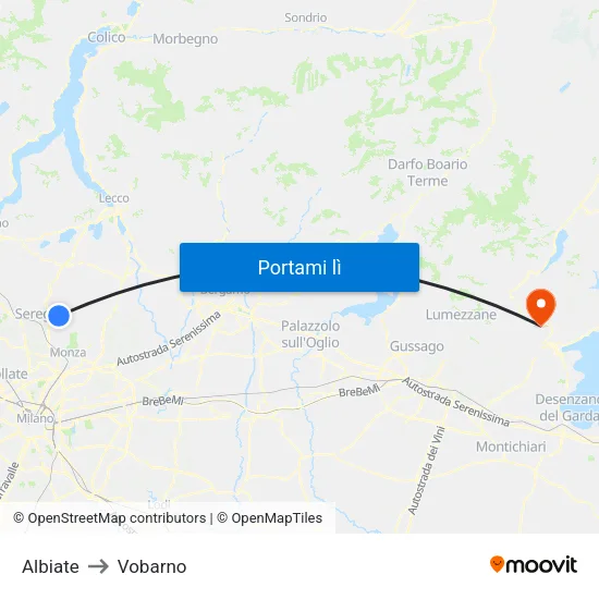 Albiate to Vobarno map