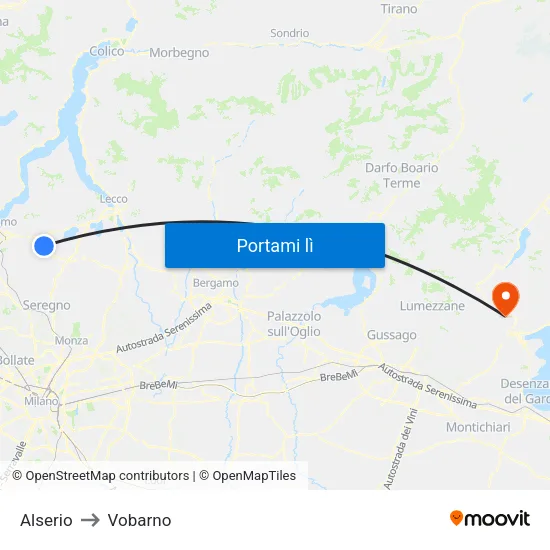 Alserio to Vobarno map