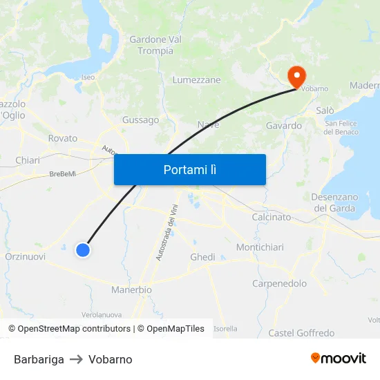 Barbariga to Vobarno map