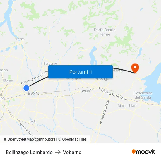 Bellinzago Lombardo to Vobarno map