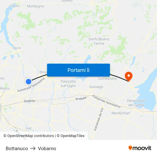 Bottanuco to Vobarno map