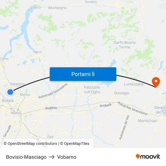 Bovisio-Masciago to Vobarno map