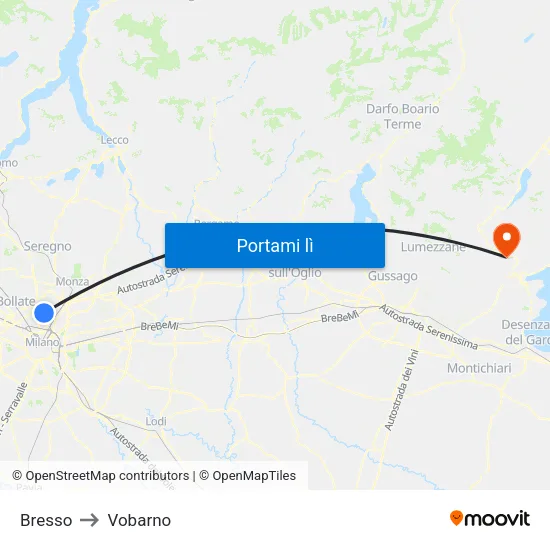 Bresso to Vobarno map
