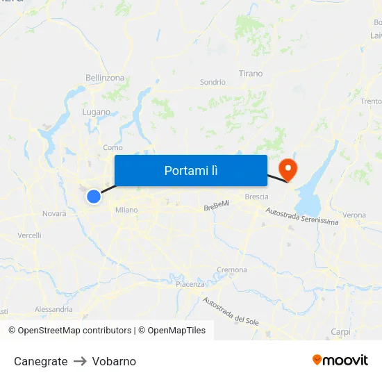 Canegrate to Vobarno map