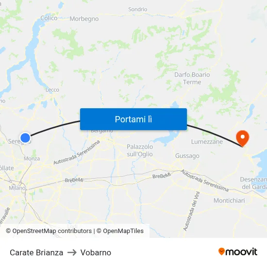 Carate Brianza to Vobarno map