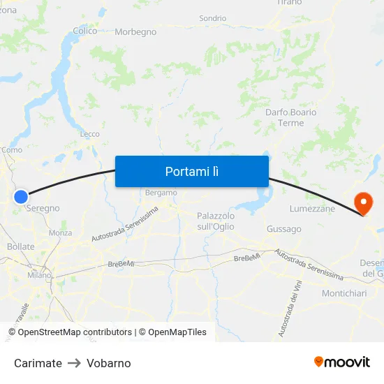 Carimate to Vobarno map