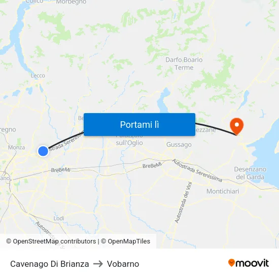 Cavenago Di Brianza to Vobarno map