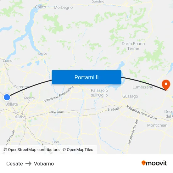 Cesate to Vobarno map