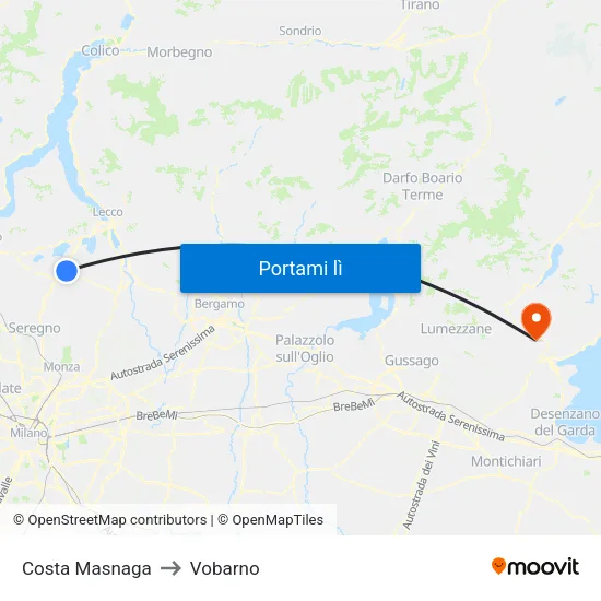 Costa Masnaga to Vobarno map