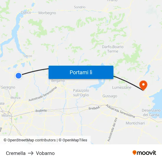 Cremella to Vobarno map