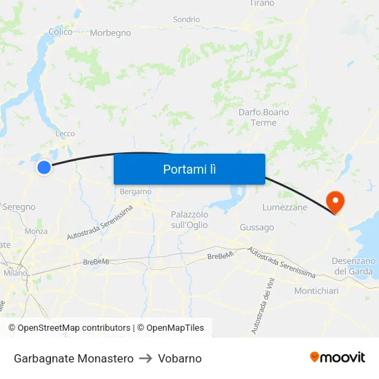 Garbagnate Monastero to Vobarno map