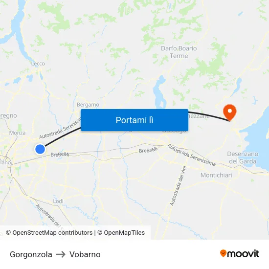 Gorgonzola to Vobarno map