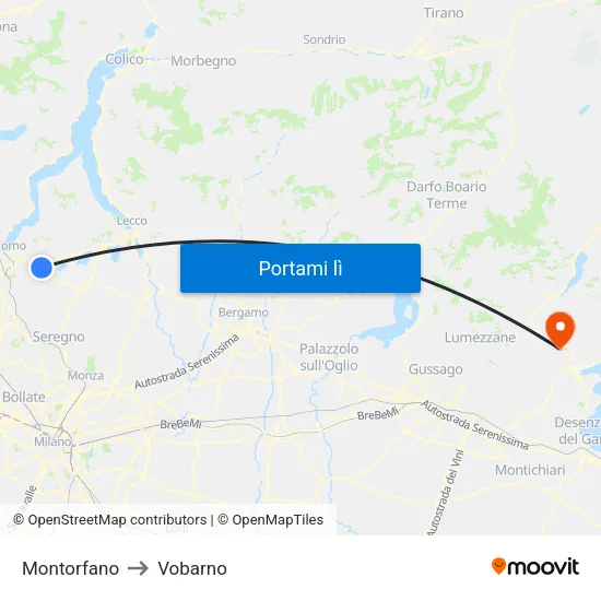 Montorfano to Vobarno map