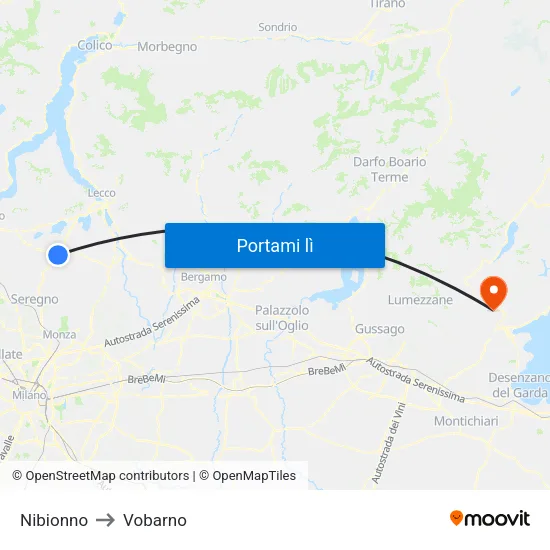 Nibionno to Vobarno map