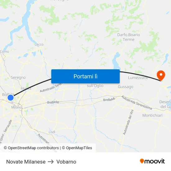 Novate Milanese to Vobarno map
