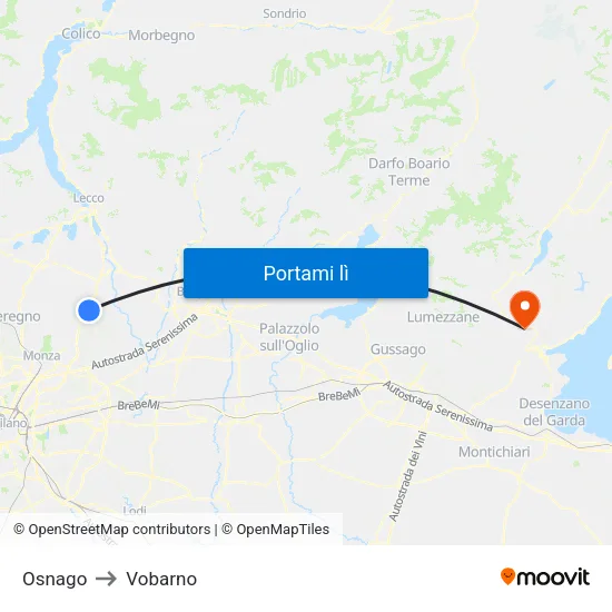 Osnago to Vobarno map