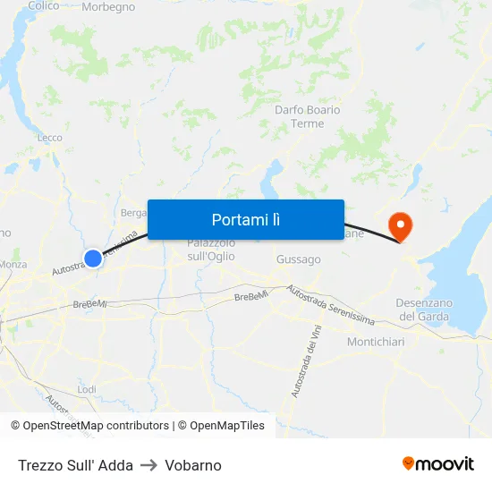 Trezzo Sull' Adda to Vobarno map