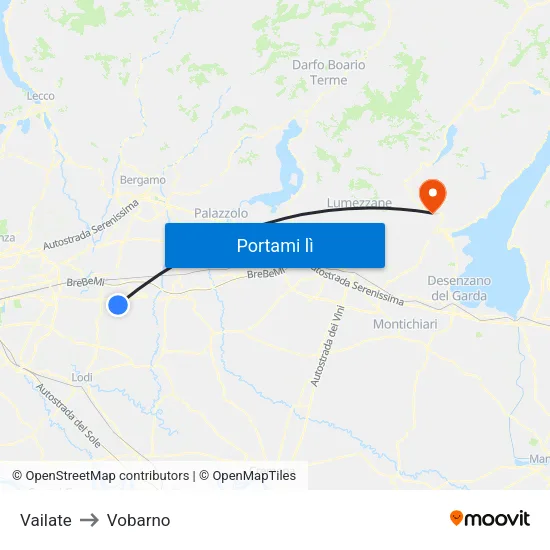 Vailate to Vobarno map